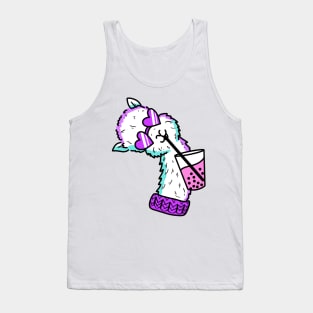 Funky llama drinkign pink bobba tea cute gift Tank Top